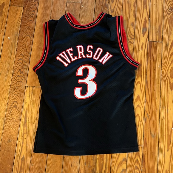 Allen Iverson 2000/01 Philadelphia 76ers Black Swingman Jersey Men LARGE HWC - Picture 6 of 6